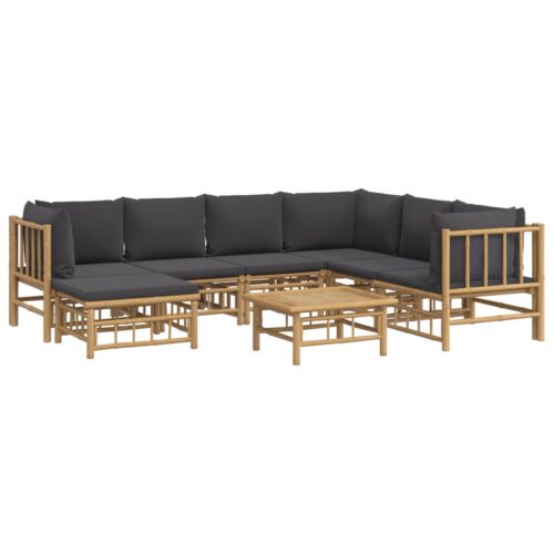 8-Piece Garden Lounge Set with Dark Grey Cushions Bamboo Outdoor Patio Furniture - Image 3