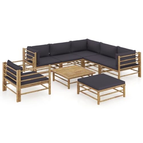 8-Piece Garden Lounge Set with Dark Grey Cushions Bamboo Outdoor Patio Furniture