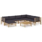 8-Piece Garden Lounge Set with Dark Grey Cushions Bamboo Outdoor Patio Furniture