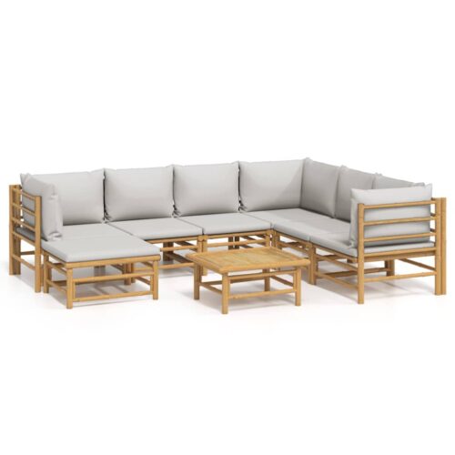 8-Piece Garden Lounge Set with Light Grey Cushions Bamboo