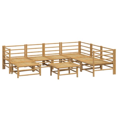 8-Piece Garden Lounge Set with Light Grey Cushions Bamboo - Image 4