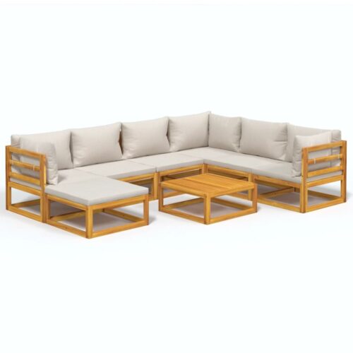 8-Piece Garden Lounge Set with Light Grey Cushions Wood Timber Outdoor Patio Furniture