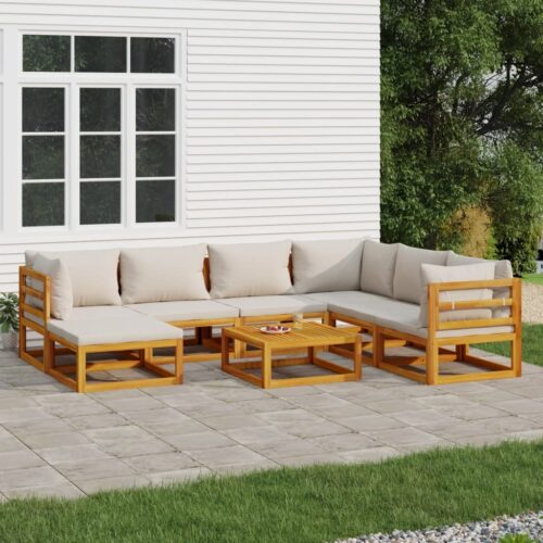8-Piece Garden Lounge Set with Light Grey Cushions Wood Timber Outdoor Patio Furniture - Image 2