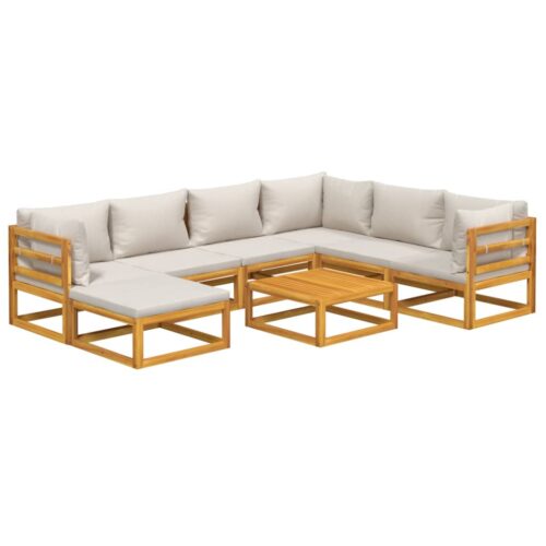 8-Piece Garden Lounge Set with Light Grey Cushions Wood Timber Outdoor Patio Furniture - Image 3