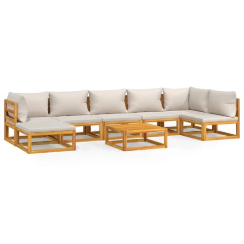 8-Piece Garden Lounge Set with Light Grey Cushions Wood Timber Outdoor Patio Furniture