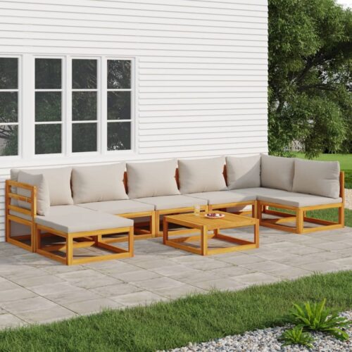 8-Piece Garden Lounge Set with Light Grey Cushions Wood Timber Outdoor Patio Furniture - Image 2
