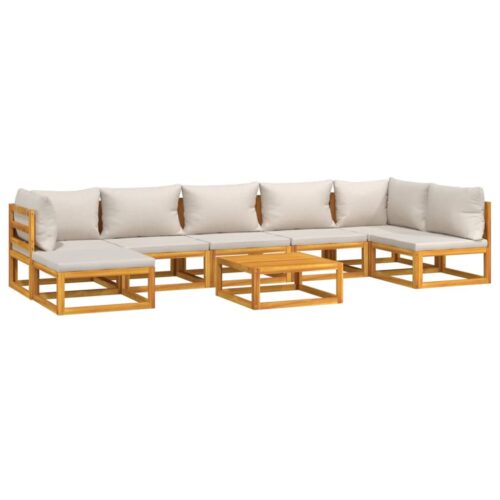 8-Piece Garden Lounge Set with Light Grey Cushions Wood Timber Outdoor Patio Furniture - Image 3