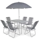 8-Piece Outdoor Dining Set Steel Textilene Grey Outdoor Patio Lounge Furniture