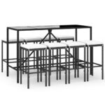 9-Piece Garden Bar Set with Cushions Black Poly Rattan Wicker Outdoor Patio Furniture