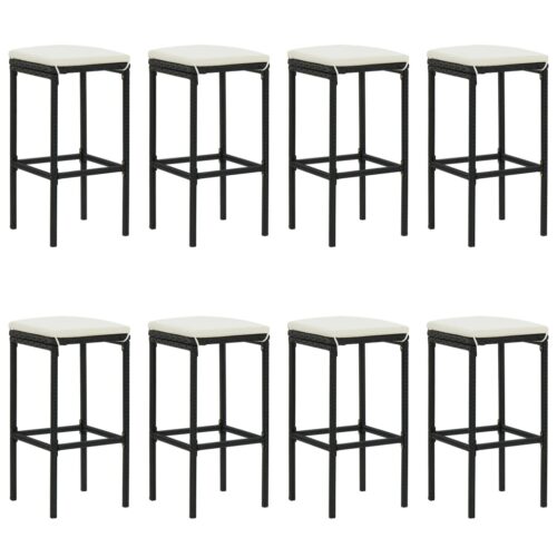 9-Piece Garden Bar Set with Cushions Black Poly Rattan Wicker Outdoor Patio Furniture - Image 4