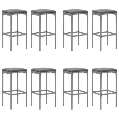 9-Piece Garden Bar Set with Cushions Grey Poly Rattan Wicker Outdoor Patio Furniture - Image 4