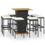 9-Piece Garden Bar Set with Cushions Poly Rattan Wicker Outdoor Patio Furniture Black