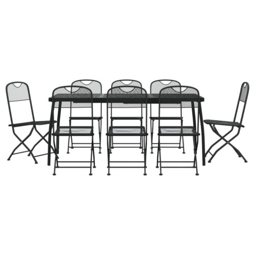9-Piece Garden Dining Set Anthracite Metal Mesh Steel Outdoor Patio Furniture