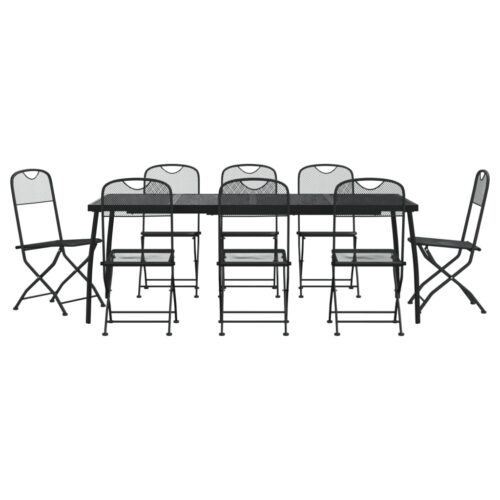 9-Piece Garden Dining Set Anthracite Metal Mesh Outdoor Patio Furniture