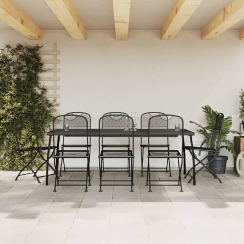 9-Piece Garden Dining Set Anthracite Metal Mesh Outdoor Patio Furniture - Image 2