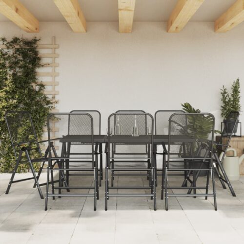 9-Piece Garden Dining Set Anthracite Metal Mesh Outdoor Patio Furniture - Image 2
