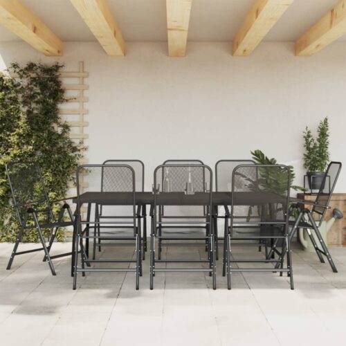 9-Piece Garden Dining Set Anthracite Metal Mesh Outdoor Patio Furniture - Image 2