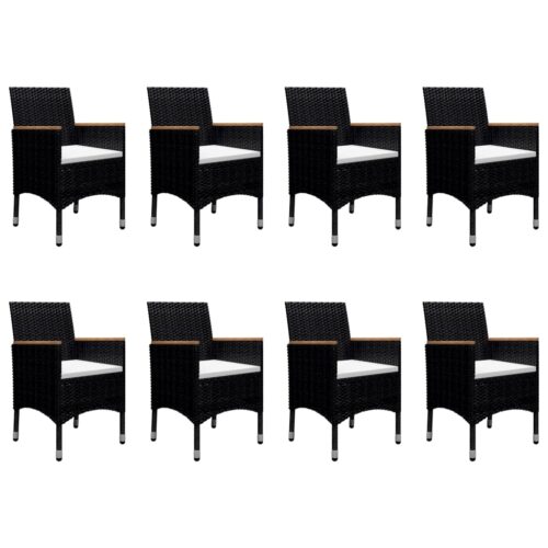 9-Piece Garden Dining Set Poly Rattan Wicker Outdoor Patio Furniture Acacia Wood Black - Image 6