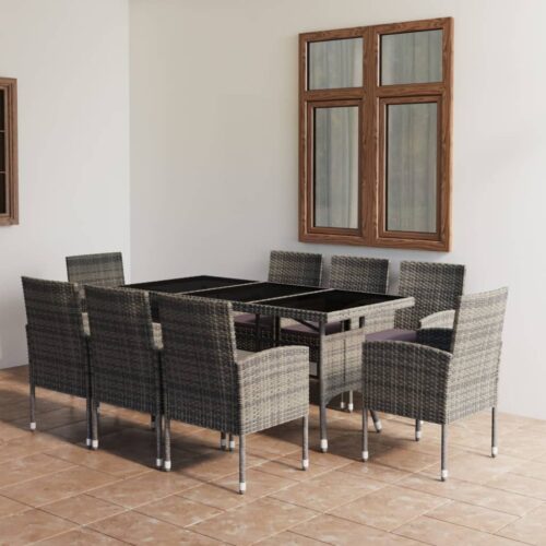 9-Piece Garden Dining Set Poly Rattan Wicker Outdoor Patio Furniture Anthracite & Grey - Image 2