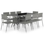 9-Piece Garden Dining Set Poly Rattan Wicker Outdoor Patio Furniture Anthracite & Grey