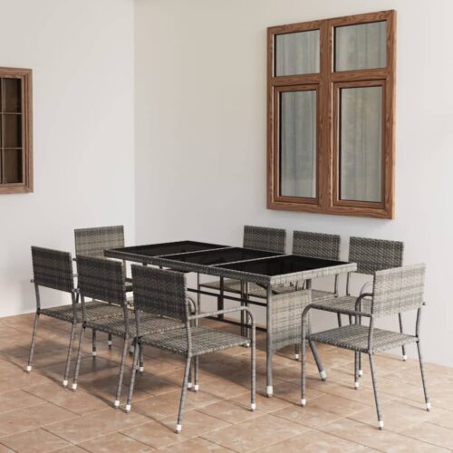 9-Piece Garden Dining Set Poly Rattan Wicker Outdoor Patio Furniture Anthracite & Grey - Image 2