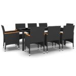 9-Piece Garden Dining Set Poly Rattan Wicker Outdoor Patio Furniture Black