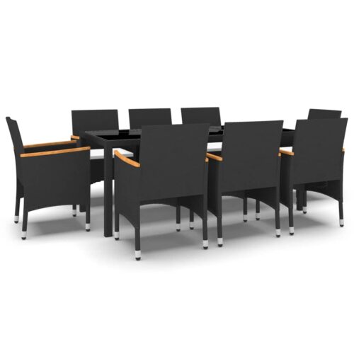 9-Piece Garden Dining Set Poly Rattan Wicker Outdoor Patio Furniture Black