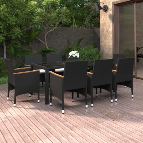 9-Piece Garden Dining Set Poly Rattan Wicker Outdoor Patio Furniture Black - Image 2
