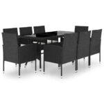 9-Piece Garden Dining Set Poly Rattan Wicker Outdoor Patio Furniture Black