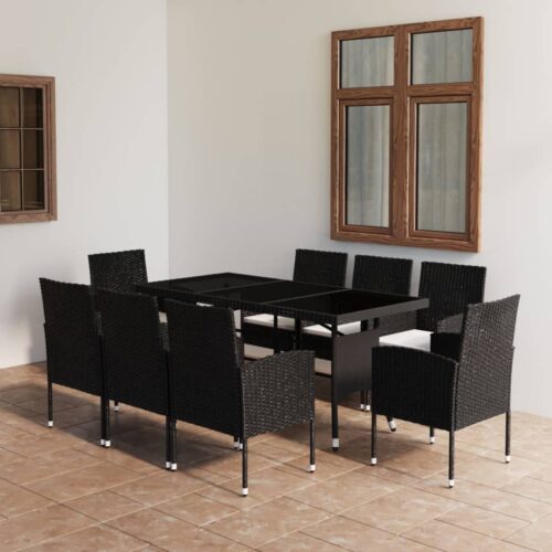 9-Piece Garden Dining Set Poly Rattan Wicker Outdoor Patio Furniture Black - Image 2
