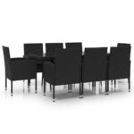 9-Piece Garden Dining Set Poly Rattan Wicker Outdoor Patio Furniture Black