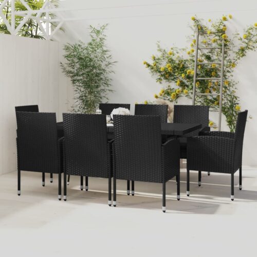 9-Piece Garden Dining Set Poly Rattan Wicker Outdoor Patio Furniture Black - Image 2