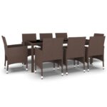 9-Piece Garden Dining Set Poly Rattan Wicker Outdoor Patio Furniture Brown