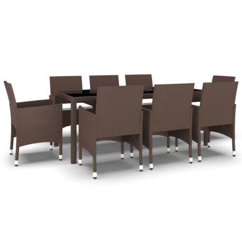 9-Piece Garden Dining Set Poly Rattan Wicker Outdoor Patio Furniture Brown