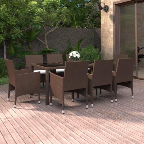 9-Piece Garden Dining Set Poly Rattan Wicker Outdoor Patio Furniture Brown - Image 2