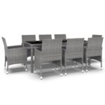 9-Piece Garden Dining Set Poly Rattan Wicker Outdoor Patio Furniture Grey
