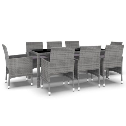 9-Piece Garden Dining Set Poly Rattan Wicker Outdoor Patio Furniture Grey