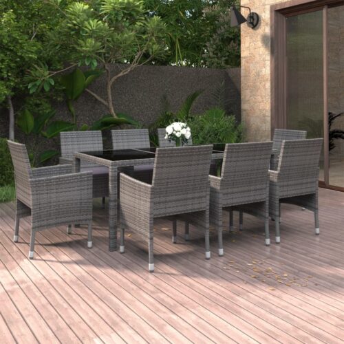 9-Piece Garden Dining Set Poly Rattan Wicker Outdoor Patio Furniture Grey - Image 2