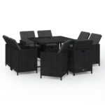 9-Piece Garden Dining Set with Cushions Poly Rattan Wicker Outdoor Patio Furniture Black