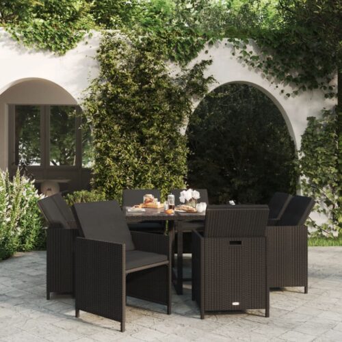 9-Piece Garden Dining Set with Cushions Poly Rattan Wicker Outdoor Patio Furniture Black - Image 2