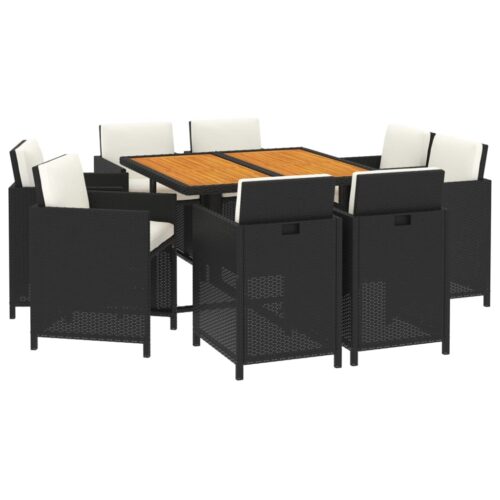 9-Piece Garden Dining Set with Cushions Poly Rattan Wicker Outdoor Patio Furniture Black - Image 3