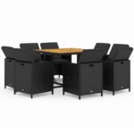9-Piece Garden Dining Set with Cushions Poly Rattan Wicker Outdoor Patio Furniture Black