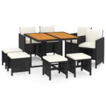 9-Piece Garden Dining Set with Cushions Poly Rattan Wicker Outdoor Patio Furniture Black