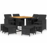 9-Piece Garden Dining Set with Cushions Poly Rattan Wicker Outdoor Patio Furniture Black