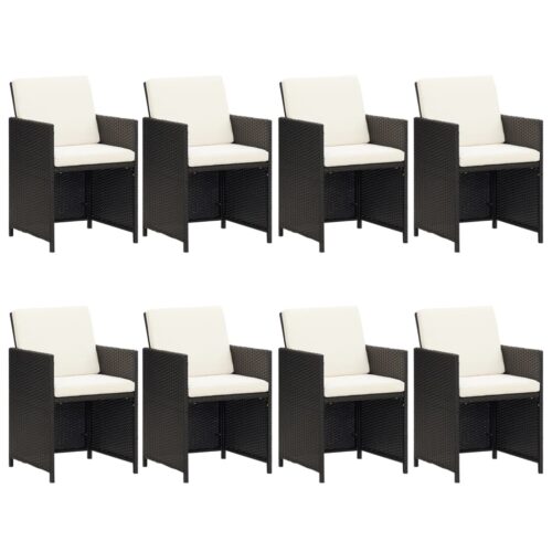 9-Piece Garden Dining Set with Cushions Poly Rattan Wicker Outdoor Patio Furniture Black - Image 4