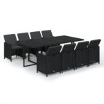 9-Piece Garden Dining Set with Cushions Poly Rattan Wicker Outdoor Patio Furniture Black