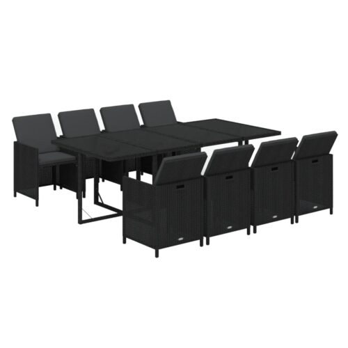 9-Piece Garden Dining Set with Cushions Poly Rattan Wicker Outdoor Patio Furniture Black - Image 3