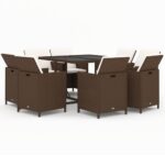 9-Piece Garden Dining Set with Cushions Poly Rattan Wicker Outdoor Patio Furniture Brown