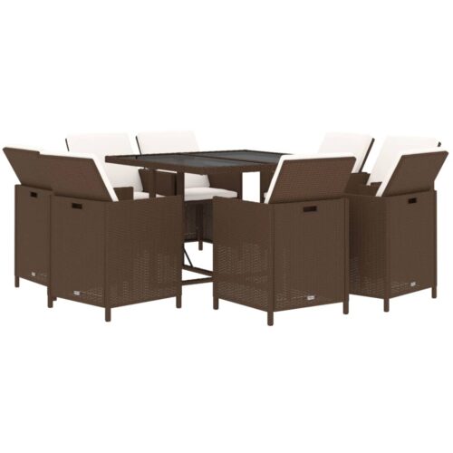 9-Piece Garden Dining Set with Cushions Poly Rattan Wicker Outdoor Patio Furniture Brown - Image 3