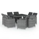 9-Piece Garden Dining Set with Cushions Poly Rattan Wicker Outdoor Patio Furniture Grey